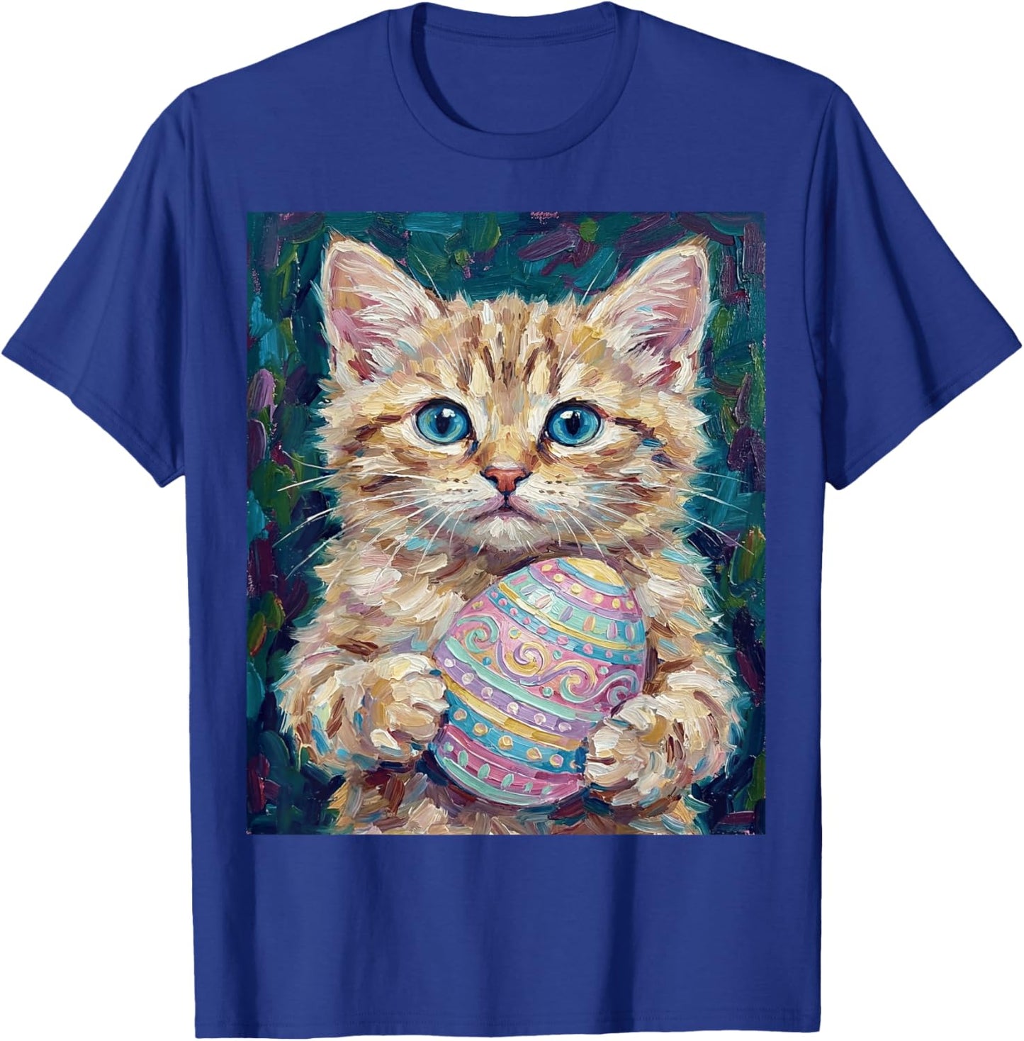 Cute Easter Kitten Holding Decorated Egg T-Shirt - T-Shirt | Royal