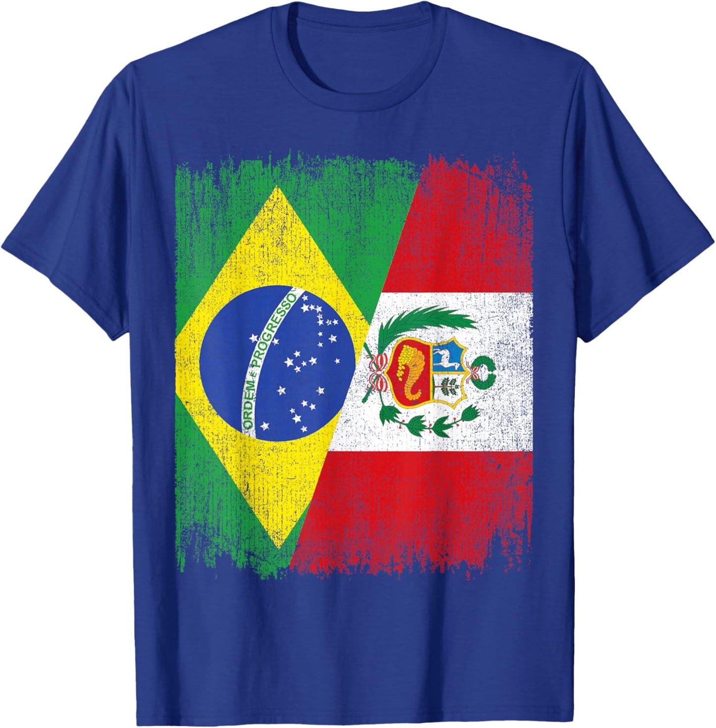 Half Brazil Peru Split Flag Brazilian Peruvian Roots T-Shirt - T-Shirt | Royal