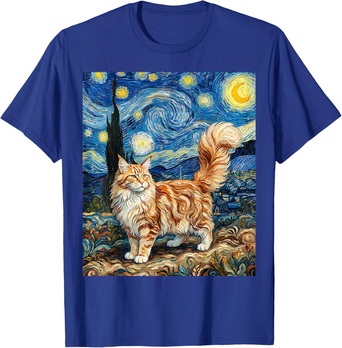 Maine Coon Cat Starry Night Van Gogh Inspired Cat Maine Coon T-Shirt - T-Shirt | Royal