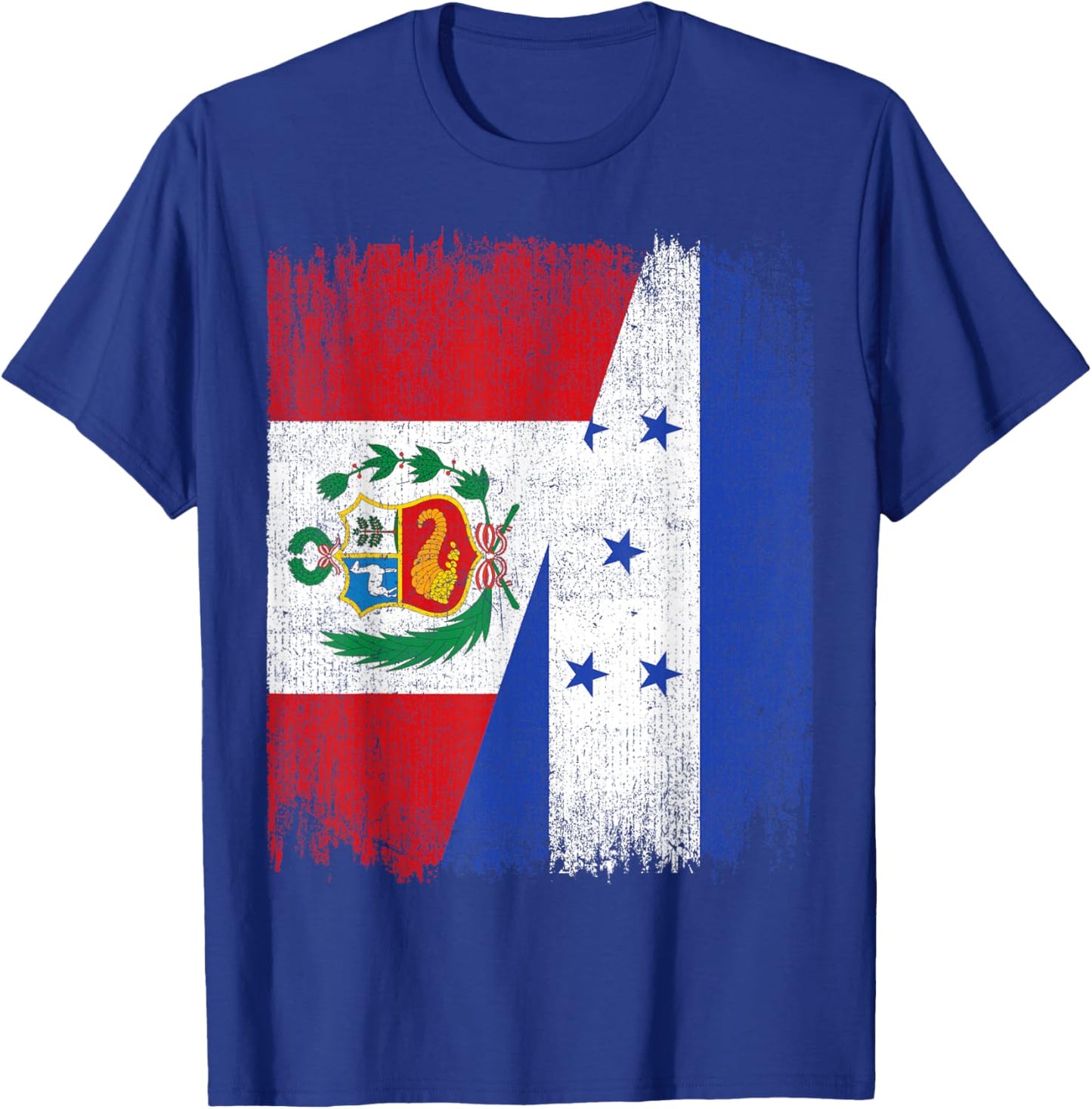 Half Honduras Peru Split Flag Honduran Peruvian Pride Roots T-Shirt - T-Shirt | Royal