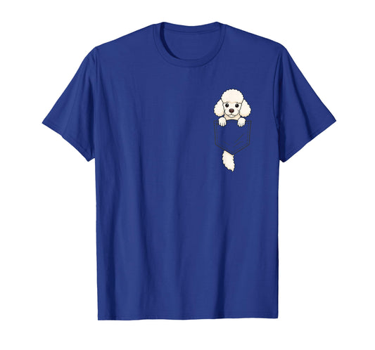 Funny White Poodle Peeking in Pocket Dog Puppy Pet Lover T-Shirt