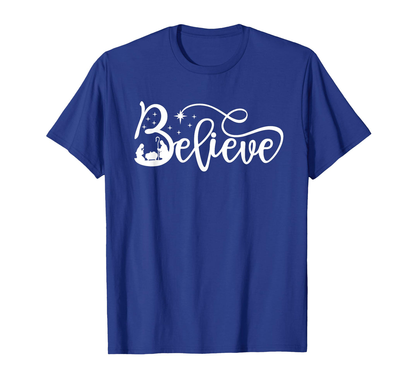 Nativity Scene Believe Christian Family Merry Christmas Xmas T-Shirt
