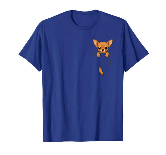 Funny Chihuahua Peeking in Pocket Animal Dog Lover Pet Mom T-Shirt