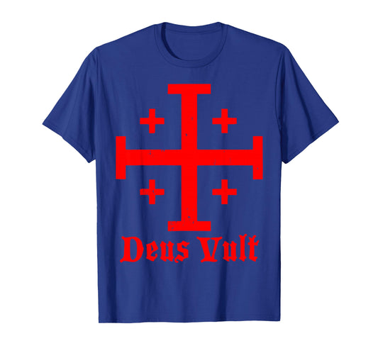 Deus Vult Catholic Knight Templar Crusader Cross Design T-Shirt