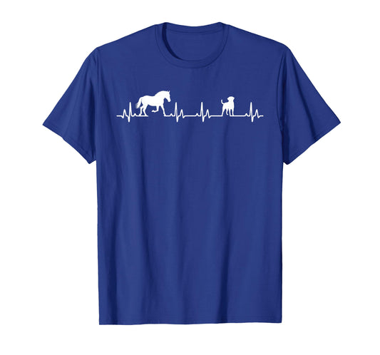 Cute Animal Lover Horse and Dog Heartbeat T-Shirt