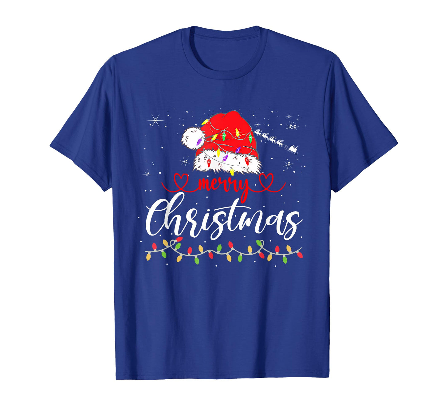 Merry Christmas Lights Red Santa Hat Xmas Family Men Wome T-Shirt