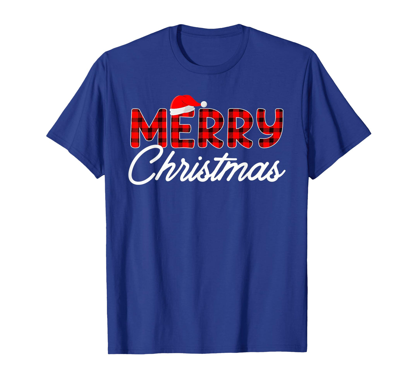 Merry Christmas Buffalo Plaid Red Santa Hat Xmas Pajamas T-Shirt