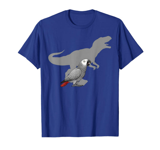 African Grey Parrot with T rex Shadow Bird Lovers T-Shirt