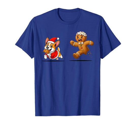 Gingerbread Cookie Chasing Corgi Christmas Dog Mom Pet Lover T-Shirt