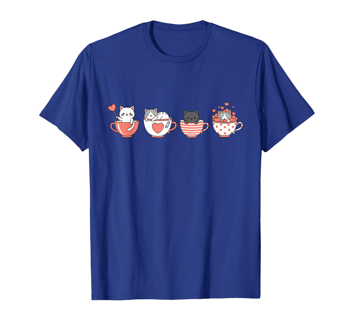 Kawaii Cat Cute Valentine Hearts Teacup Kitty T-Shirt