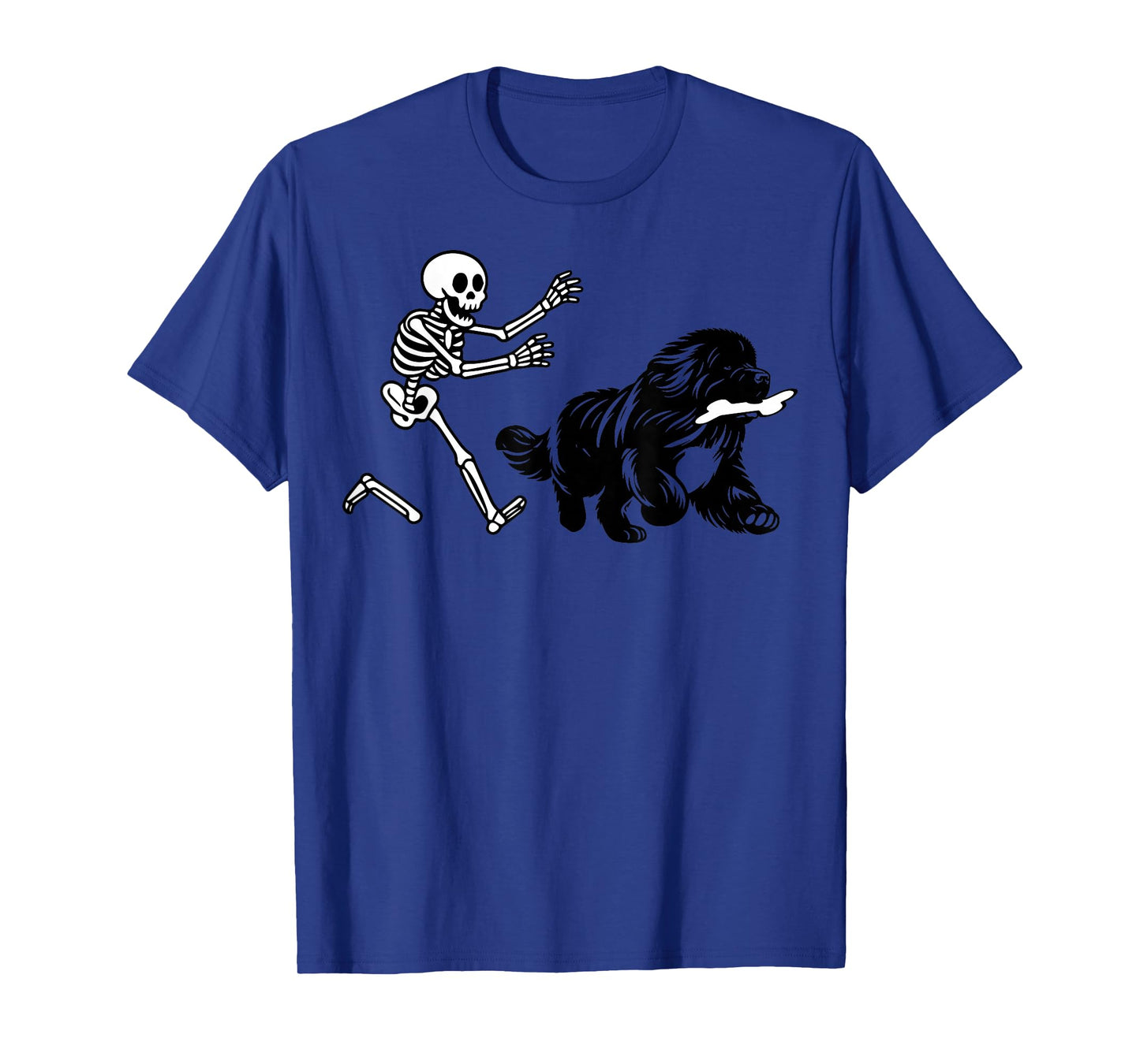 Funny Newfoundland Dog Running Skeleton Halloween T-Shirt