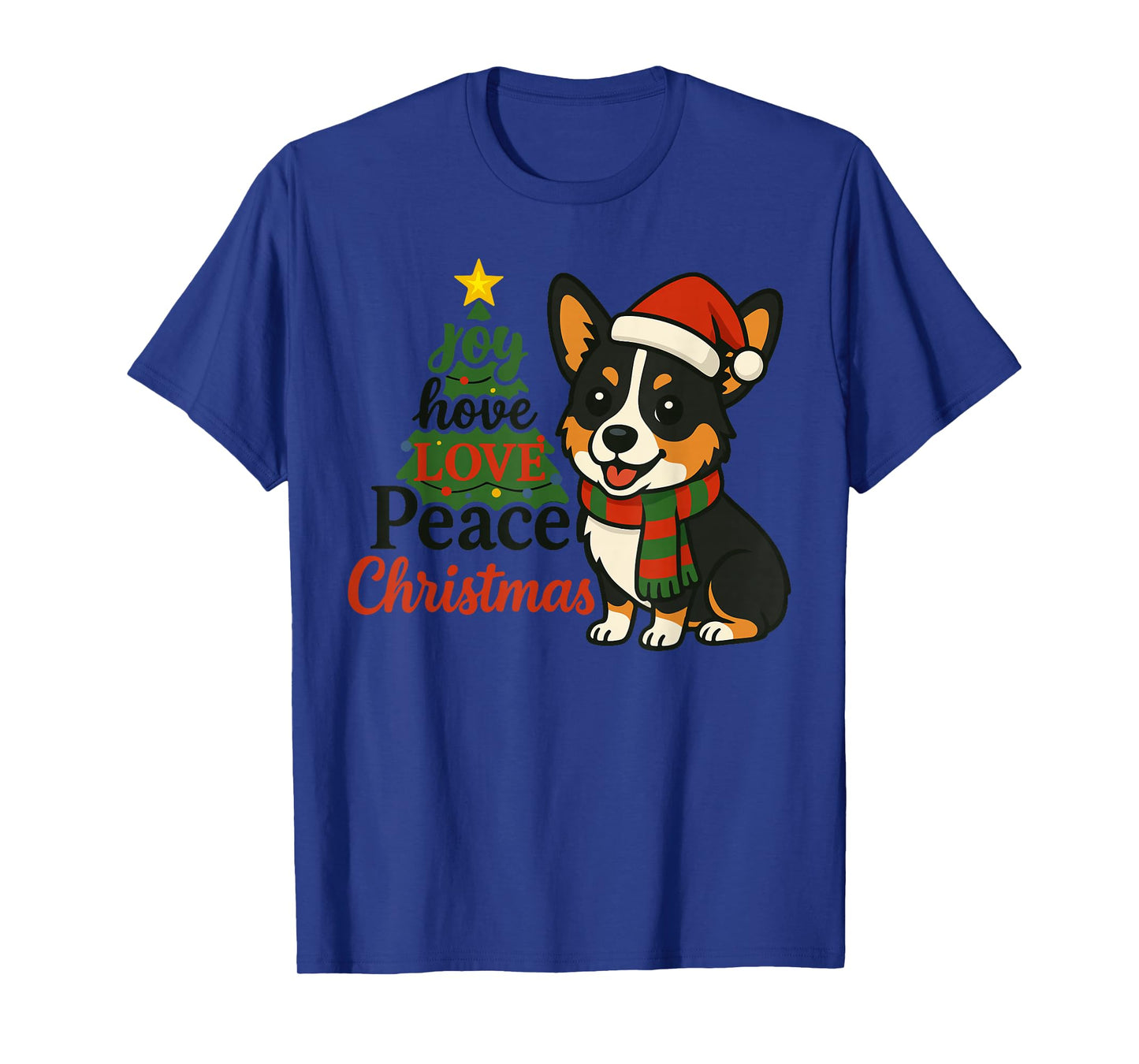 Tri Color Corgi Costume Pjs Joy Hope Love Peace Christmas T-Shirt