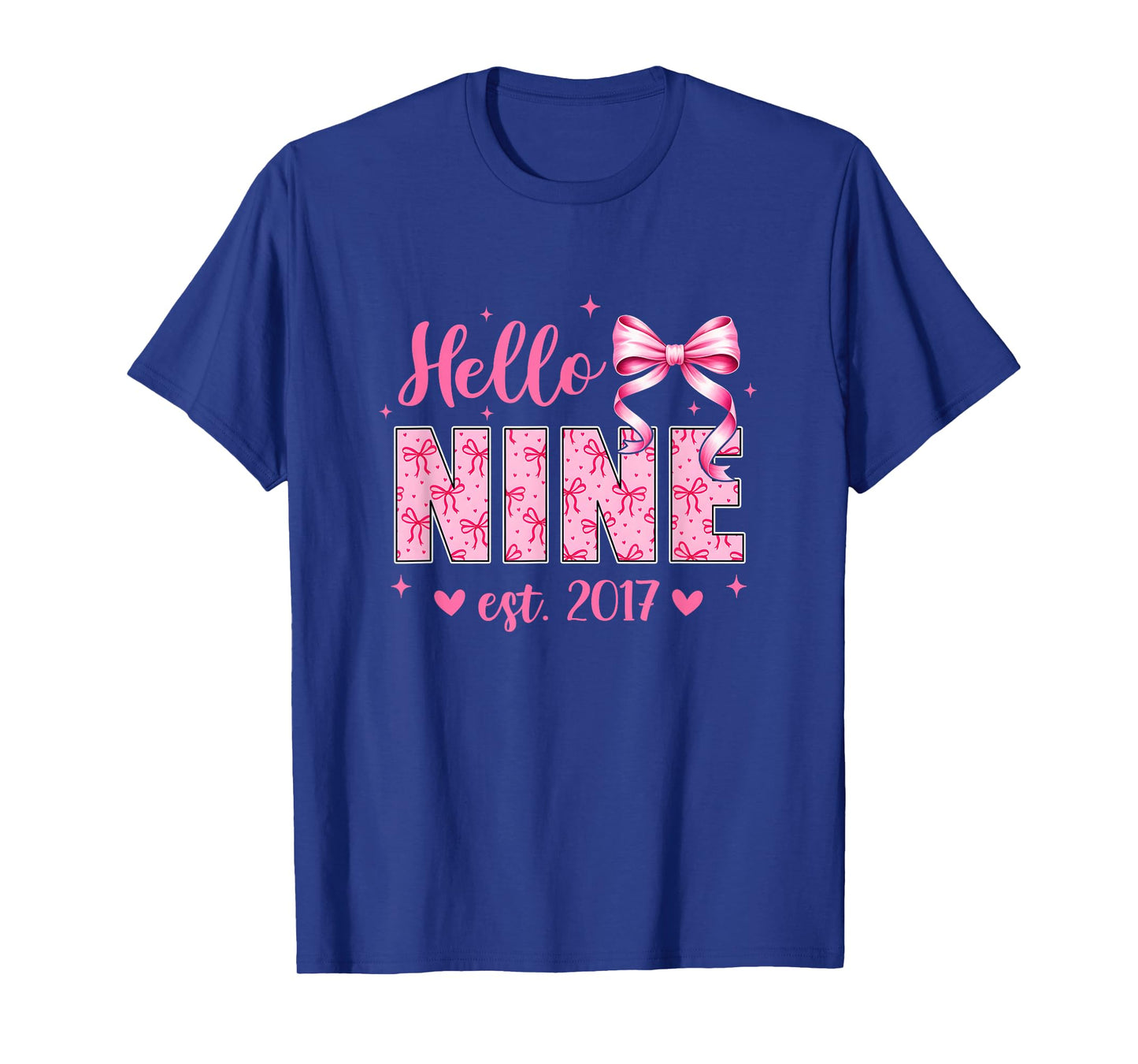 Hello Nine Est 2017 Coquette Bow 9Th Birthday Girl 9 Years T-Shirt