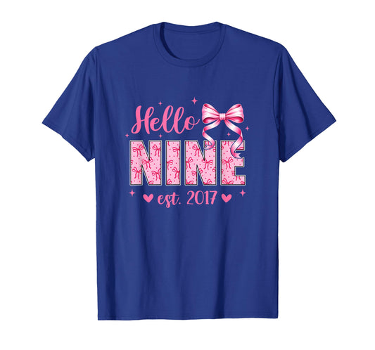 Hello Nine Est 2017 Coquette Bow 9Th Birthday Girl 9 Years T-Shirt