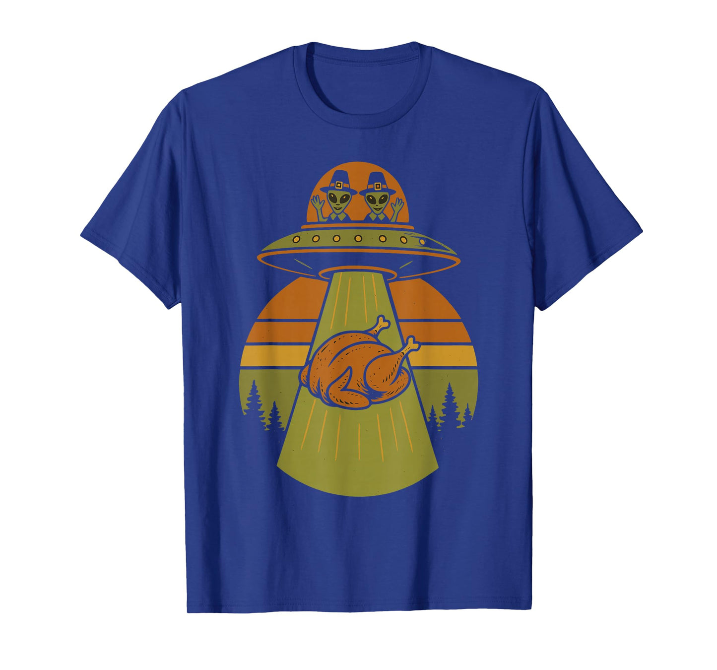 Thanksgiving Alien UFO Turkey Abduction Retro Design T-Shirt