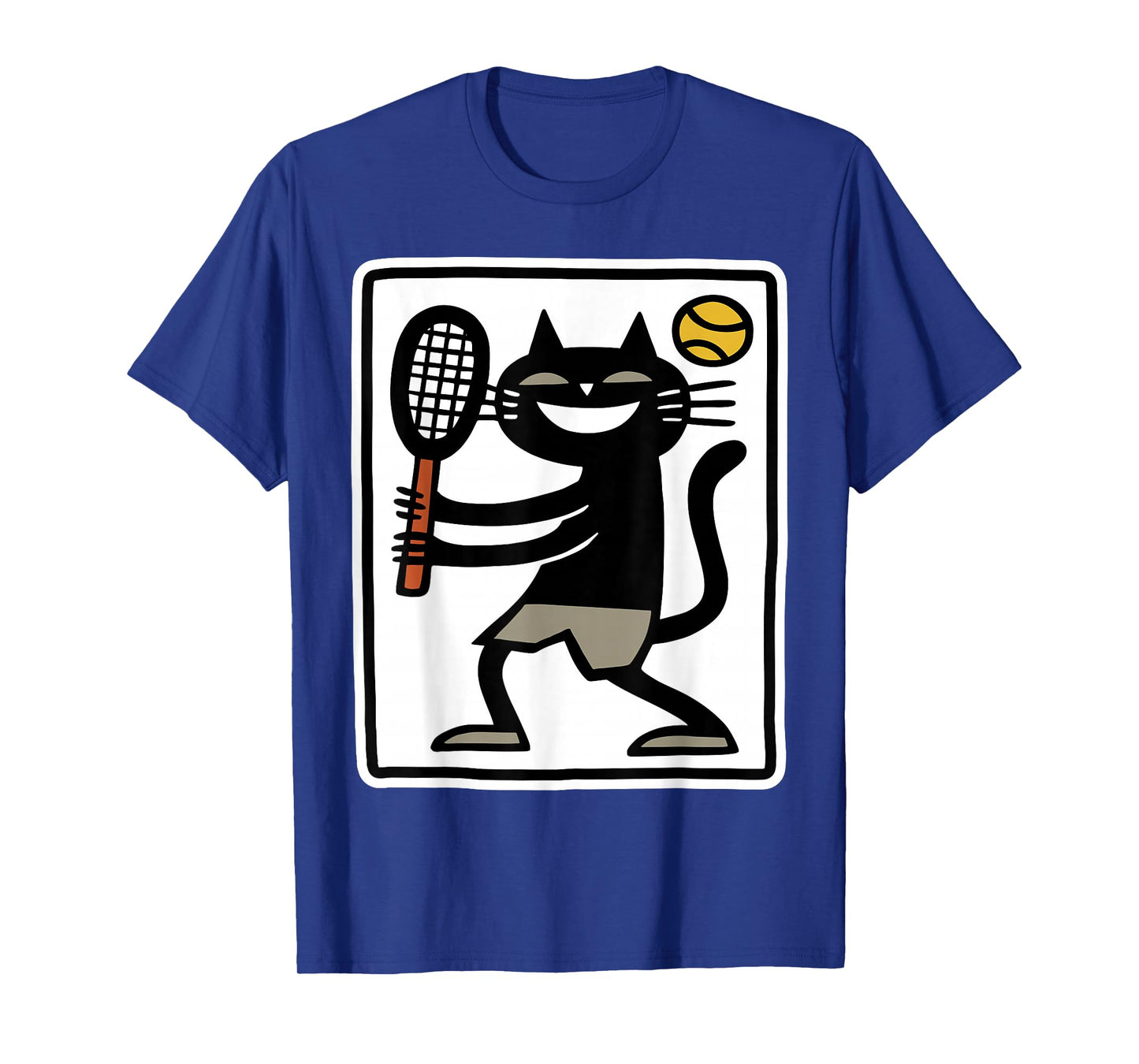 Black Cat Playing Tennis Funny Sports Retro Design T-Shirt