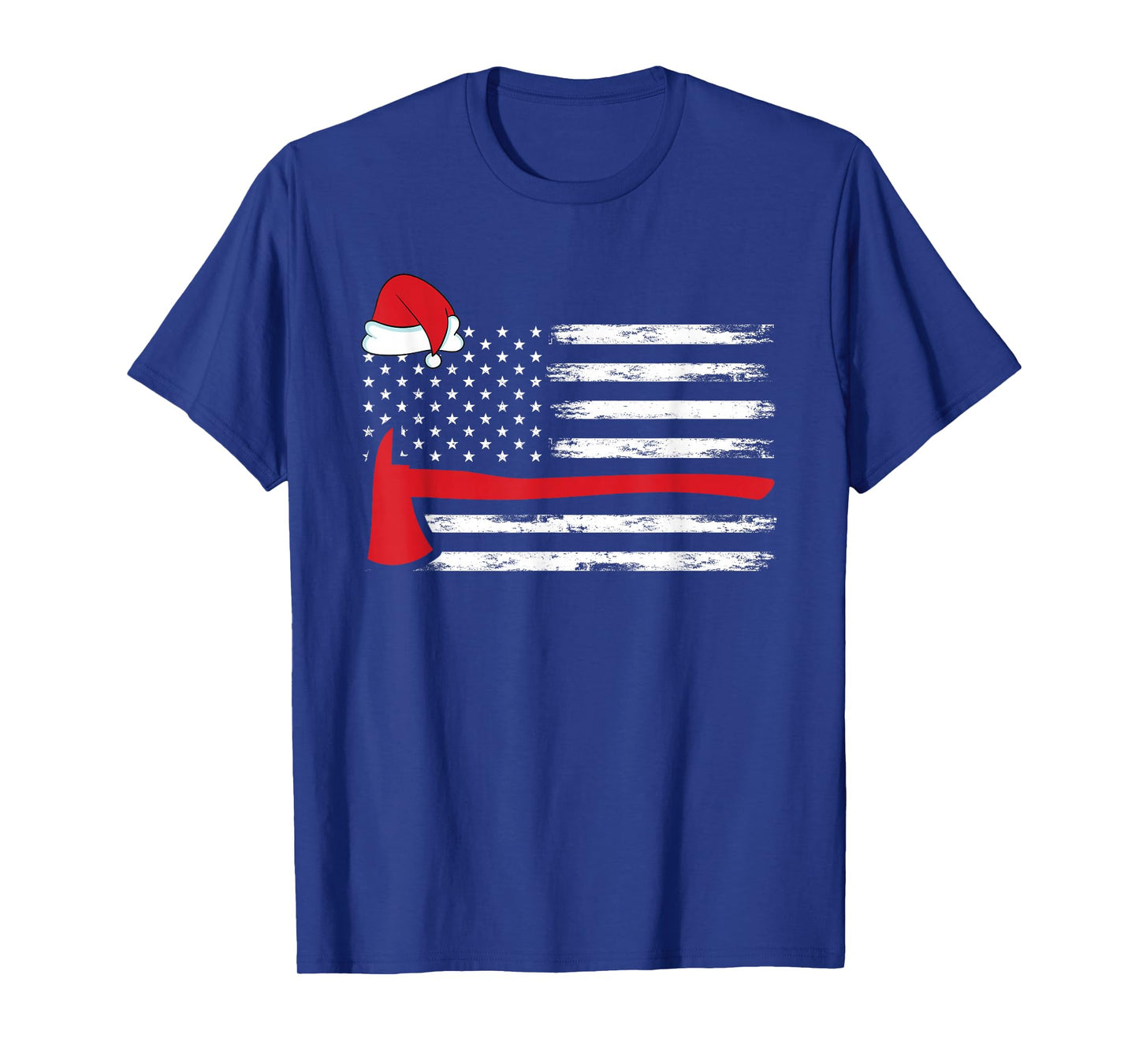 Fireman Santa American Flag Xmas Firefighter Christmas T-Shirt