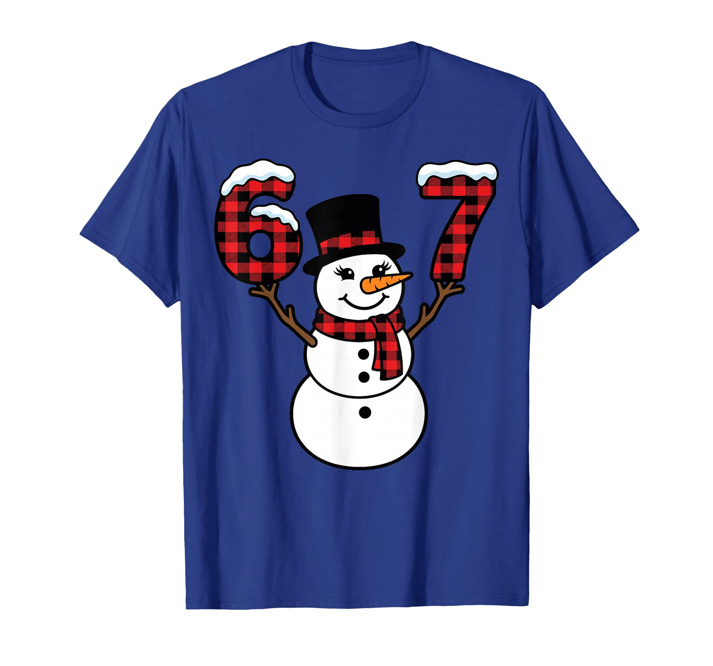 Snowman Buffalo Plaid 67 Cute Winter Number T-Shirt