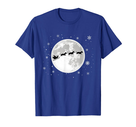 Dachshund Santa Sleigh Flying Funny Wiener Dog Christmas T-Shirt