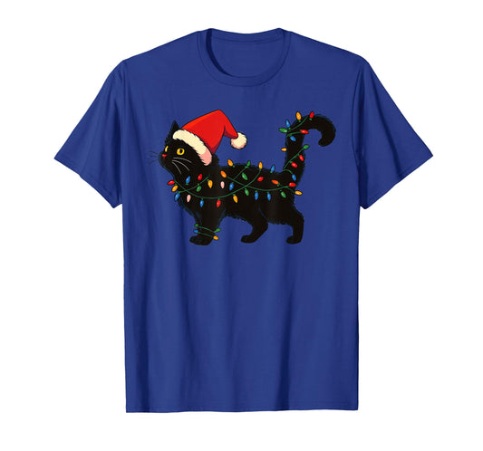 Black Cat Christmas Santa Hat Funny T-Shirt