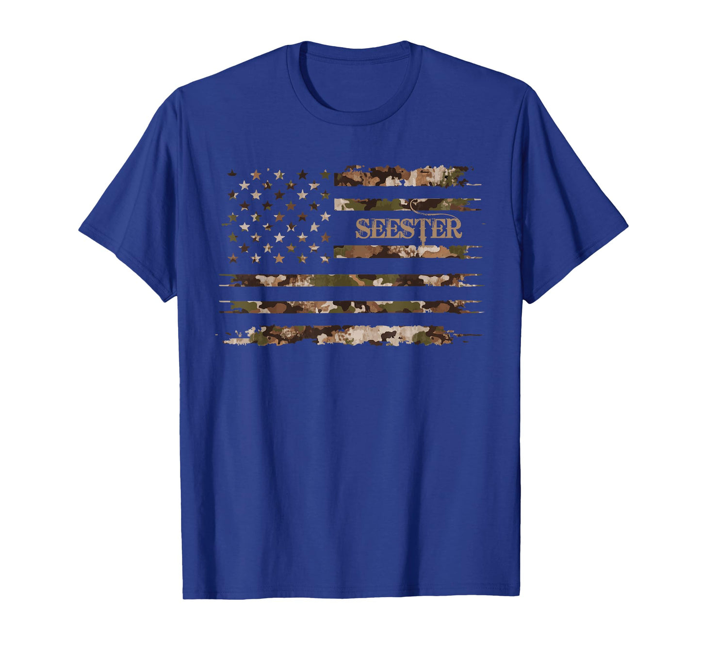 Seester Sister Family Camo Distressed American Flag T-Shirt