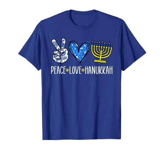 Peace Love Hanukkah Jewish Menorah Chanukah Womens Girl Kids T-Shirt