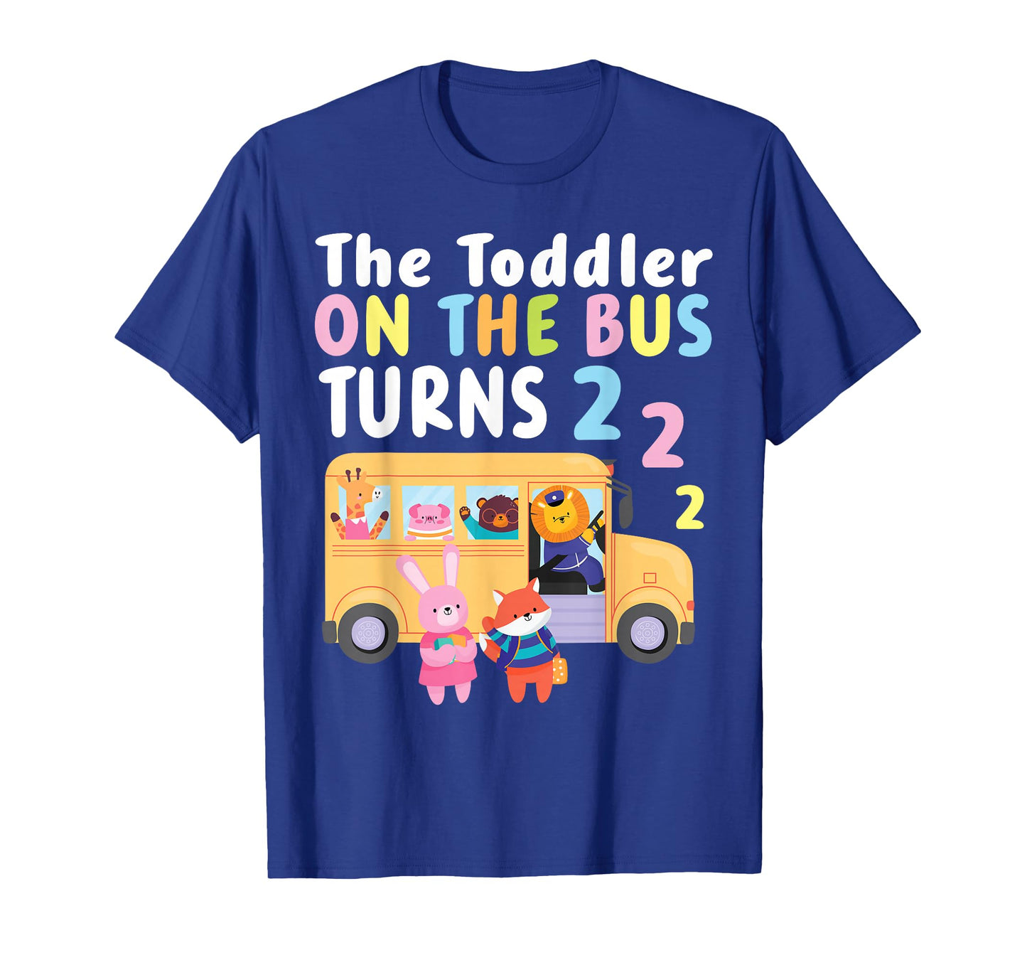 The Toddler On The Bus Turns Two Years Cute Animal Birthday T-Shirt