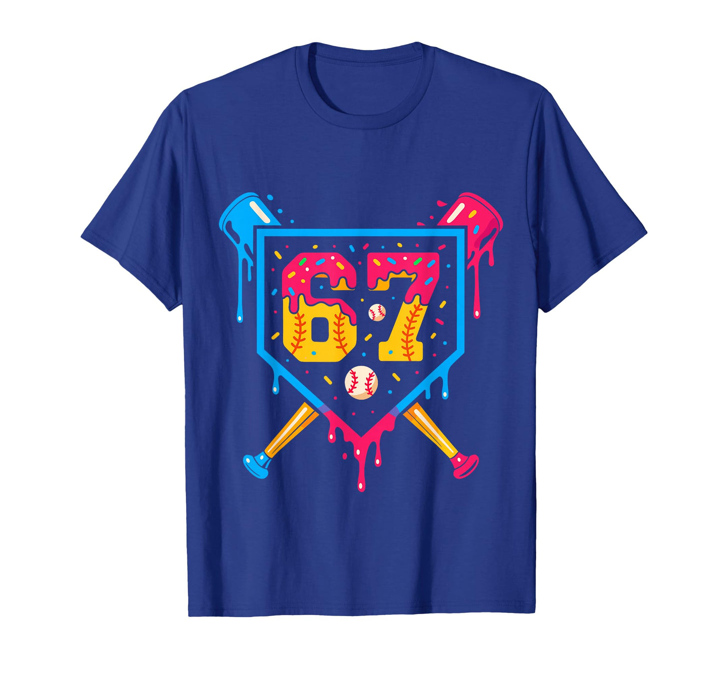 Baseball Ice Cream Drip Number 67 Player 67th Birthday T-Shirt