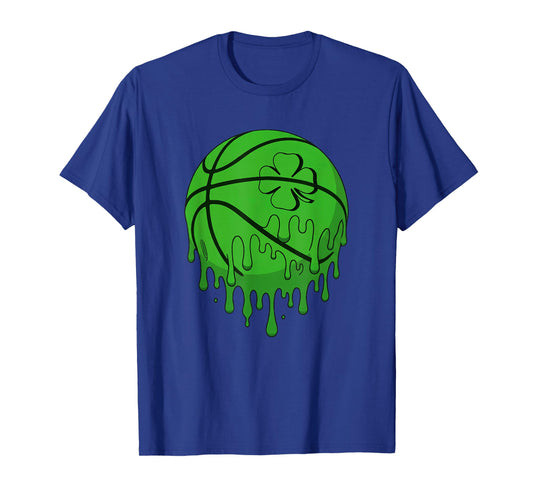 St Patricks Day Shamrock Lucky Drip Basketball Irish Boys T-Shirt