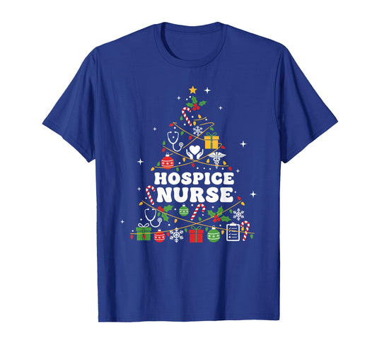 Hospice Nurse Christmas Tree Lights Womens Mens Kids T-Shirt