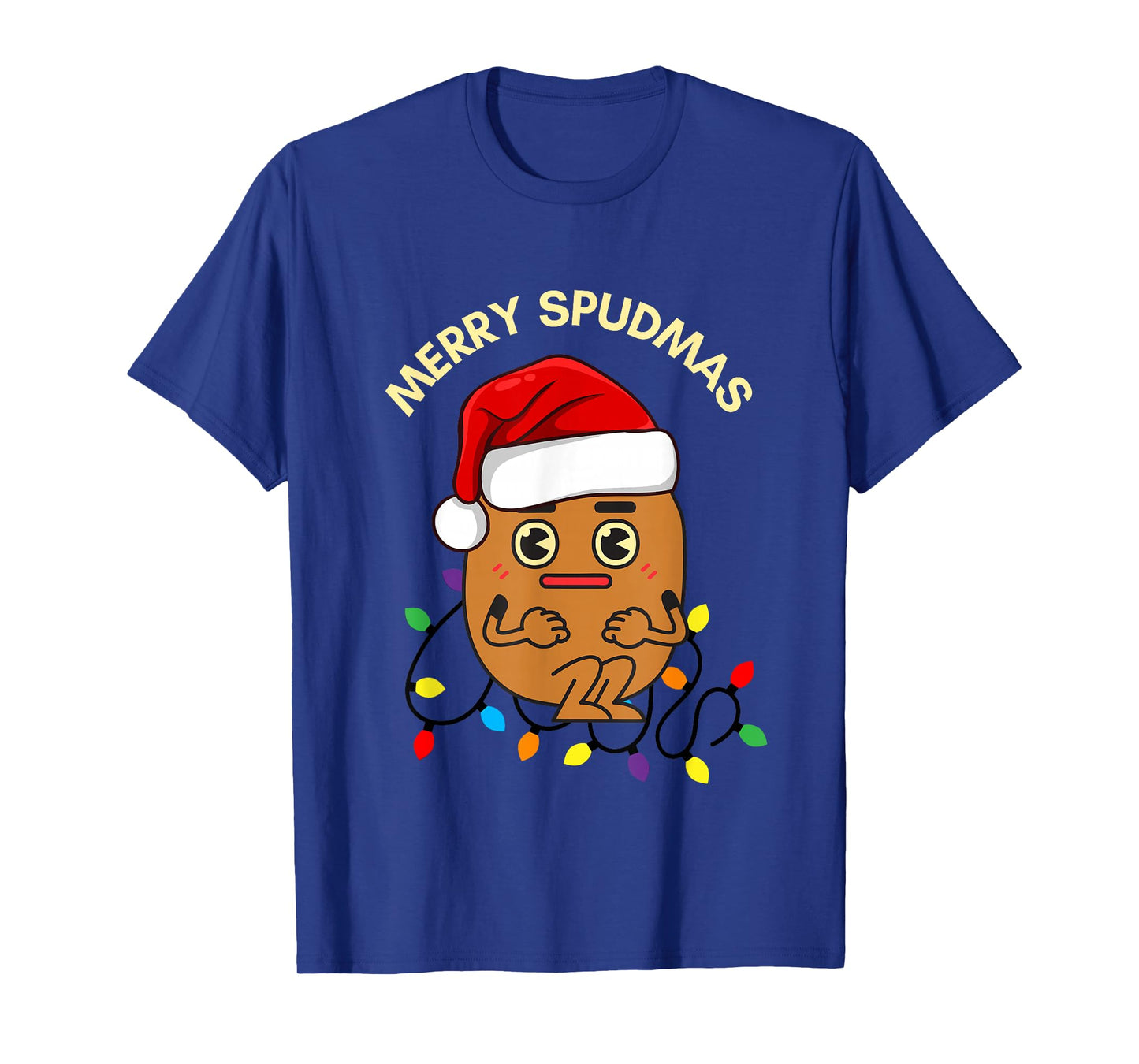 Merry Spudmas Funny Potato Santa Holiday Lights Christmas T-Shirt