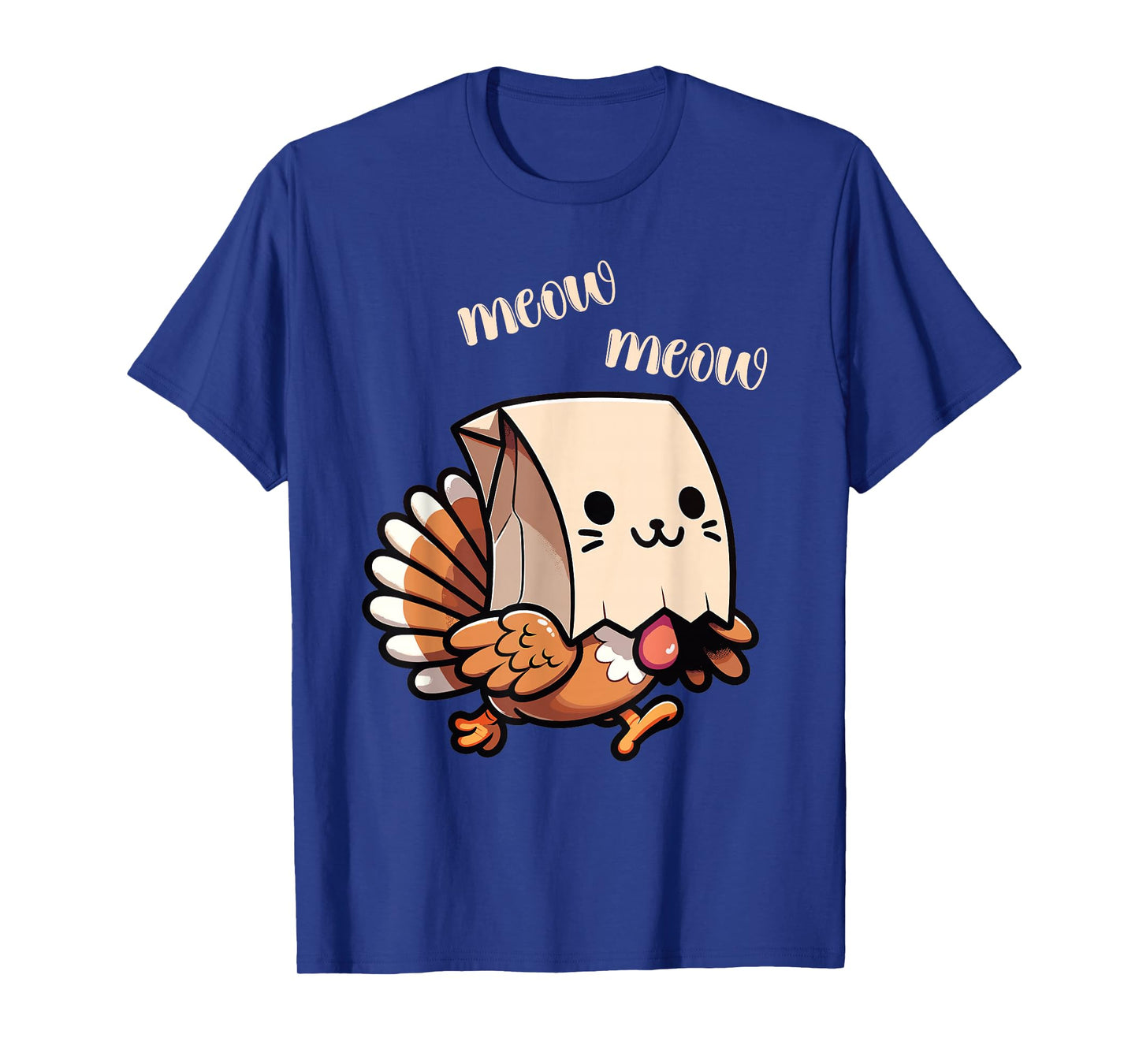Funny Thanksgiving Fake Cat Meow with Turkey Men Women Kids T-Shirt