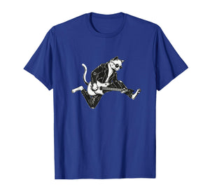 Punk Rock Cat Playing Electric Guitar Funny Musician T-Shirt