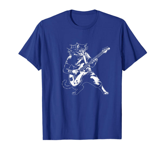 Funny Cat Playing Bass Guitar Rock Music Lover Musician T-Shirt