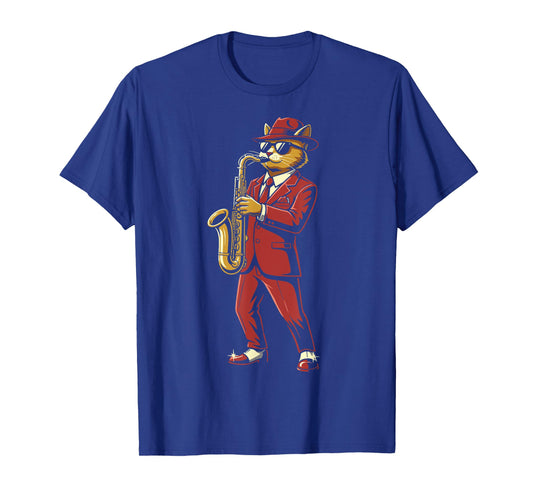 Cool Jazz Cat Saxophonist Cat Jazz Lover Funny Cat Musician T-Shirt