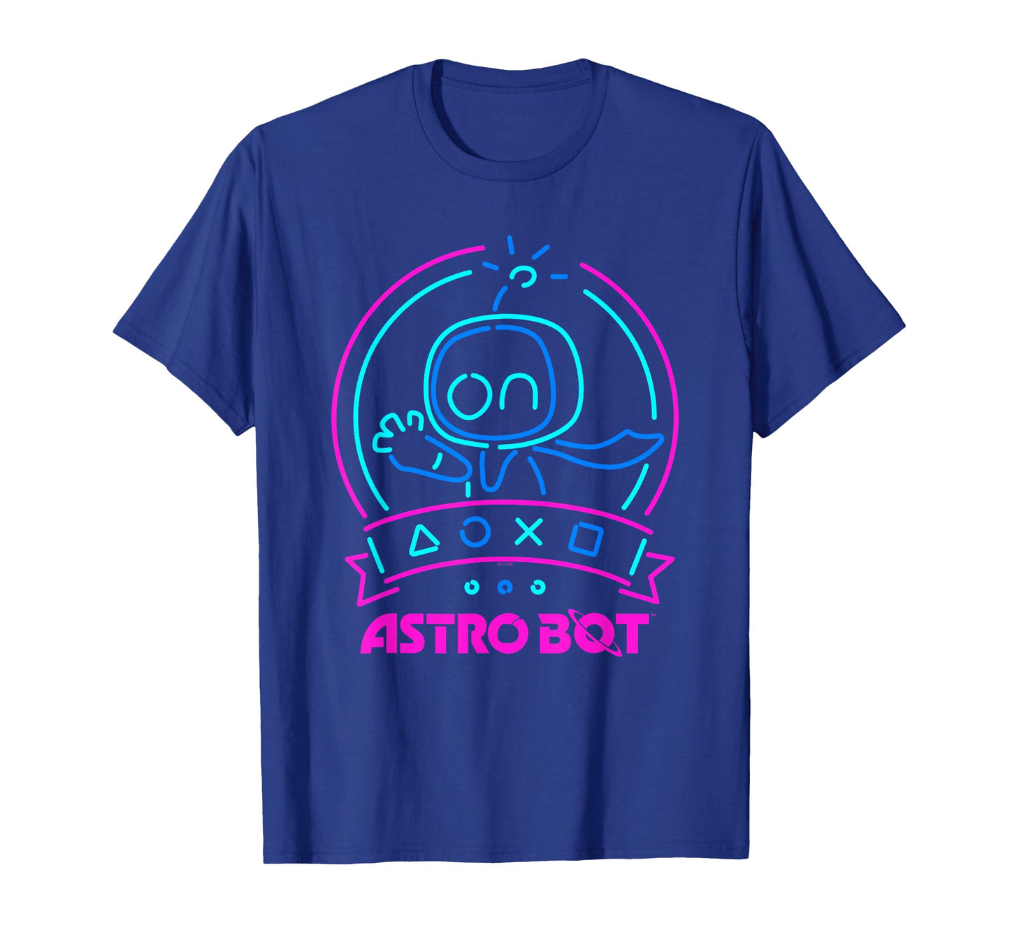 Astro Bot Neon Waving Character with Icons Video Game T-Shirt