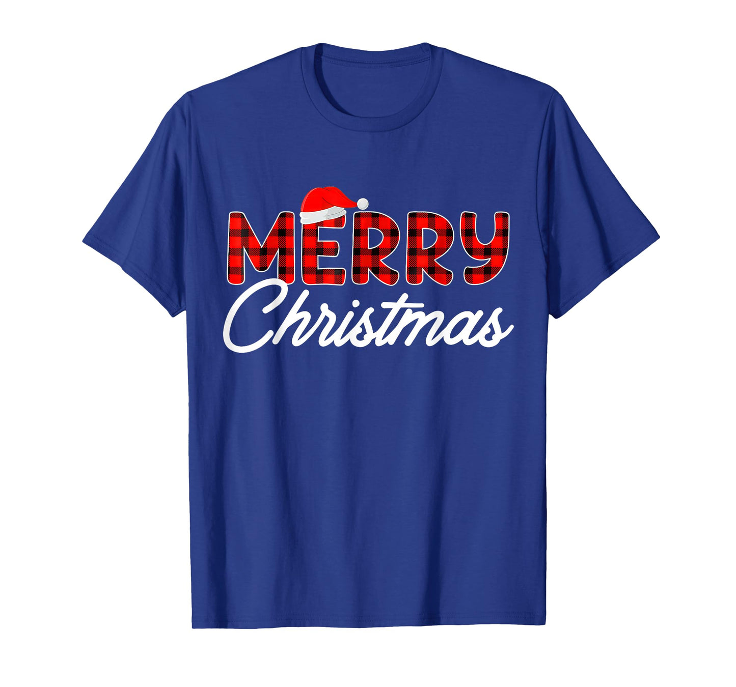 Merry Christmas Buffalo Plaid Red Santa Hat Xmas Pajamas T-Shirt