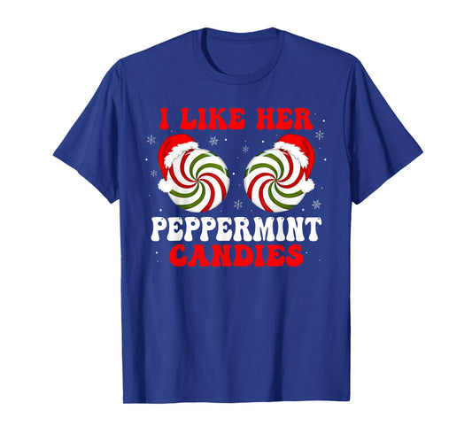 I Like Her Peppermint Candies Couples Matching Christmas T-Shirt