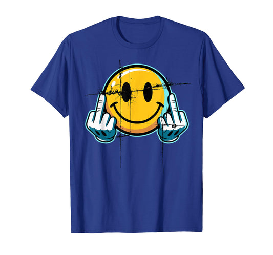 Retro Vintage Smile Face Funny Middle Finger Graphic T-Shirt