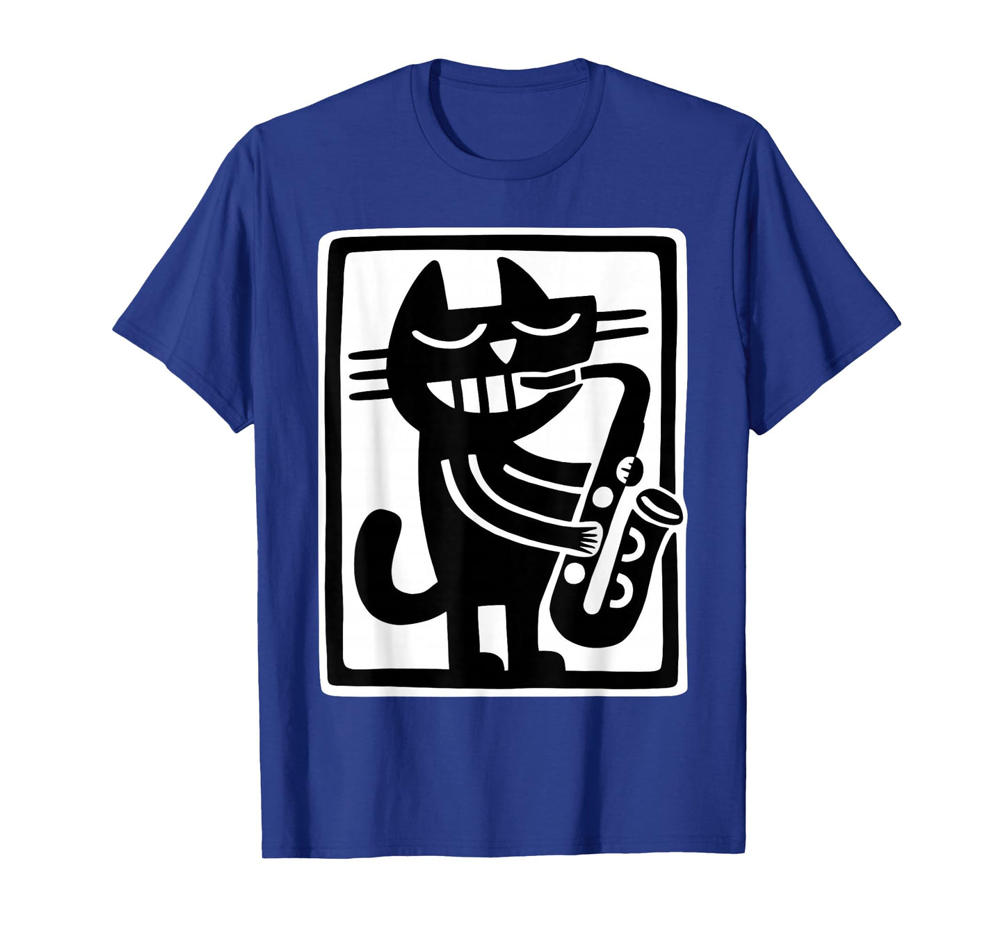 Black Cat Playing Saxophone Jazz Music Retro Art T-Shirt