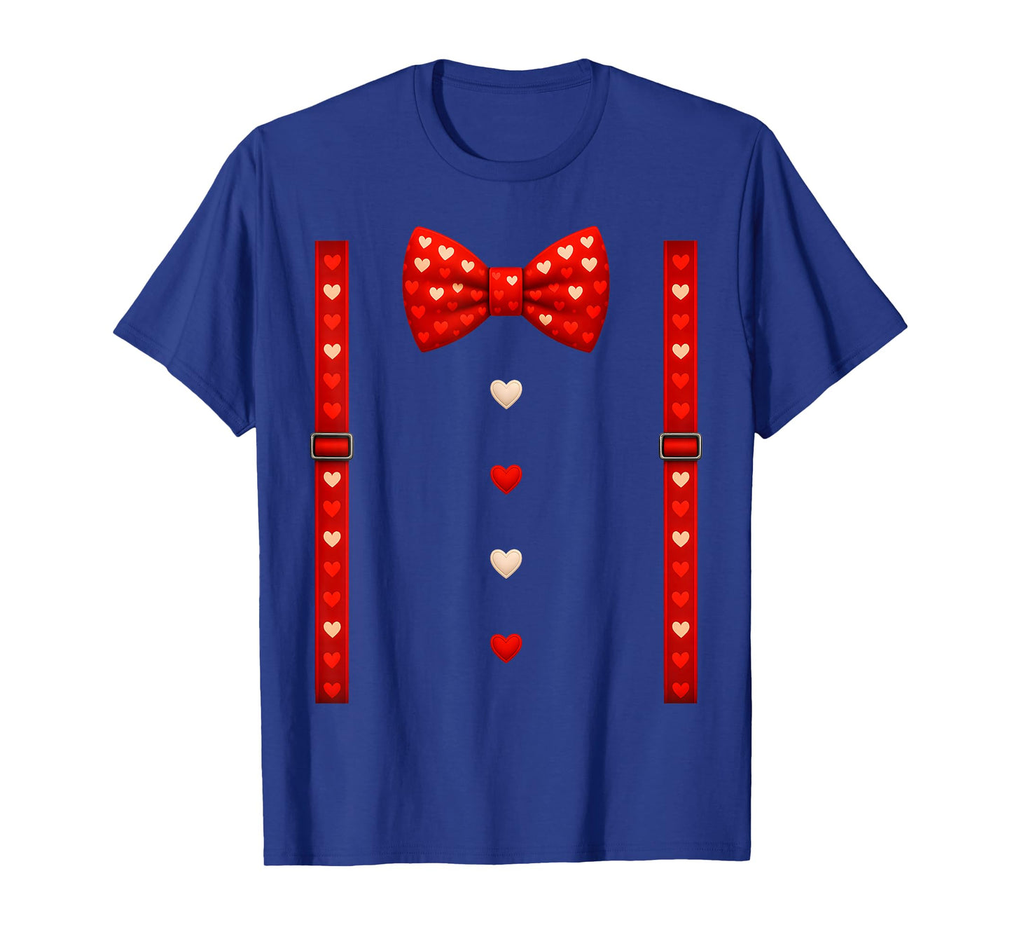 Valentine Red Hearts Bow Tie Suspenders Costume Mens Boys T-Shirt