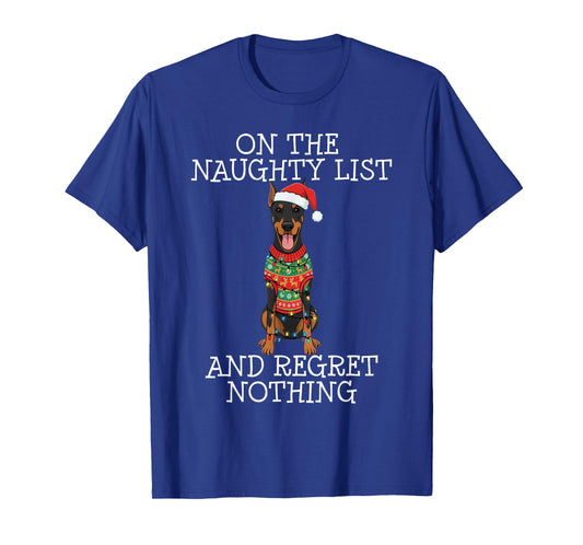 Funny Christmas Doberman Pinscher Naughty List T-Shirt