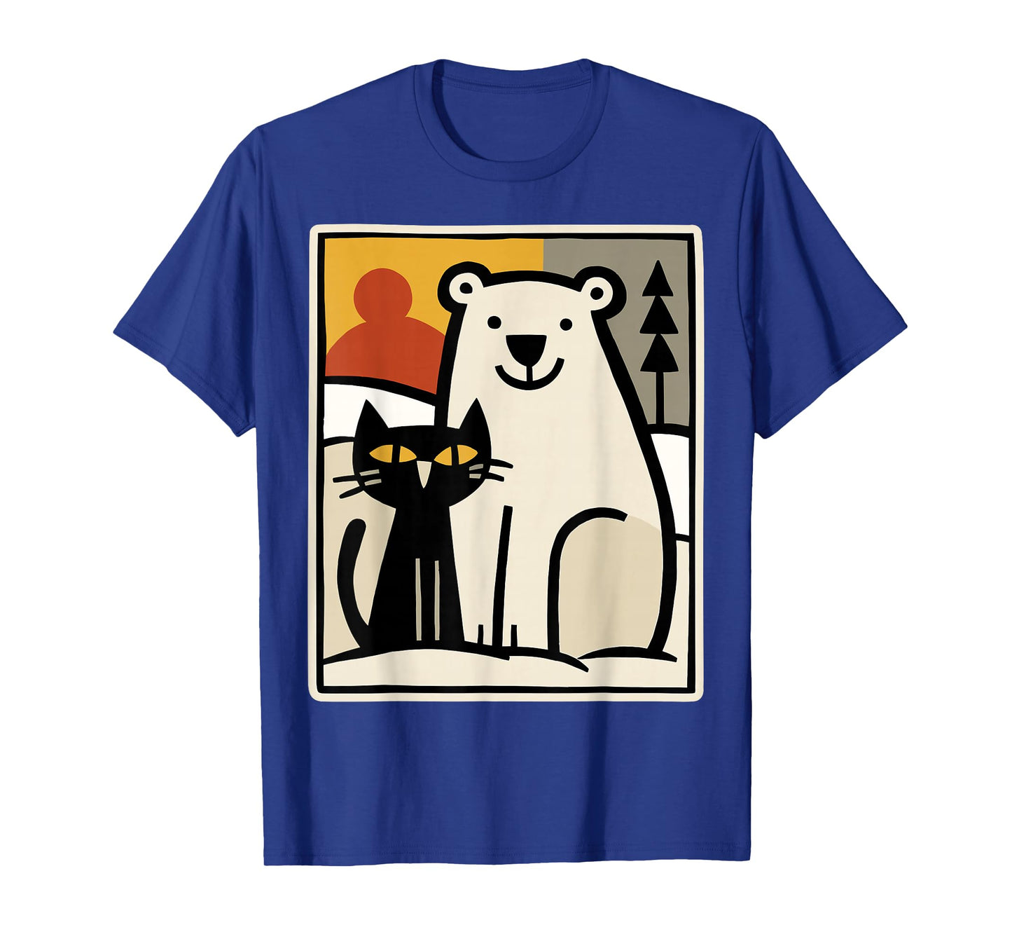 Black Cat and Polar Bear Winter Animal Cute Snow Art T-Shirt