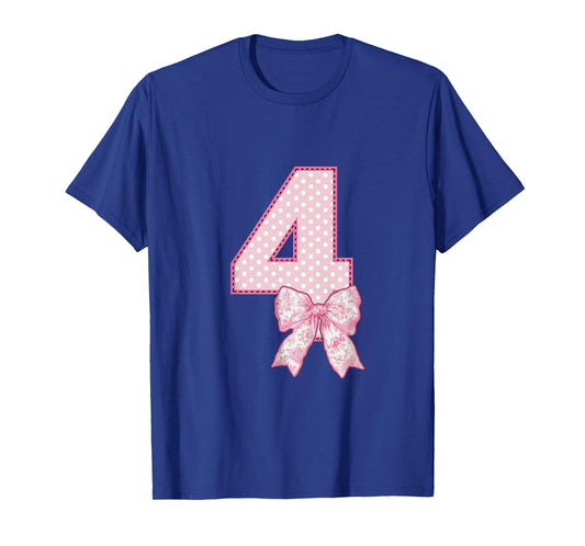 Kids 4th Birthday Shirt Girl Coquette Bow Kids Four 4 Year Old T-Shirt