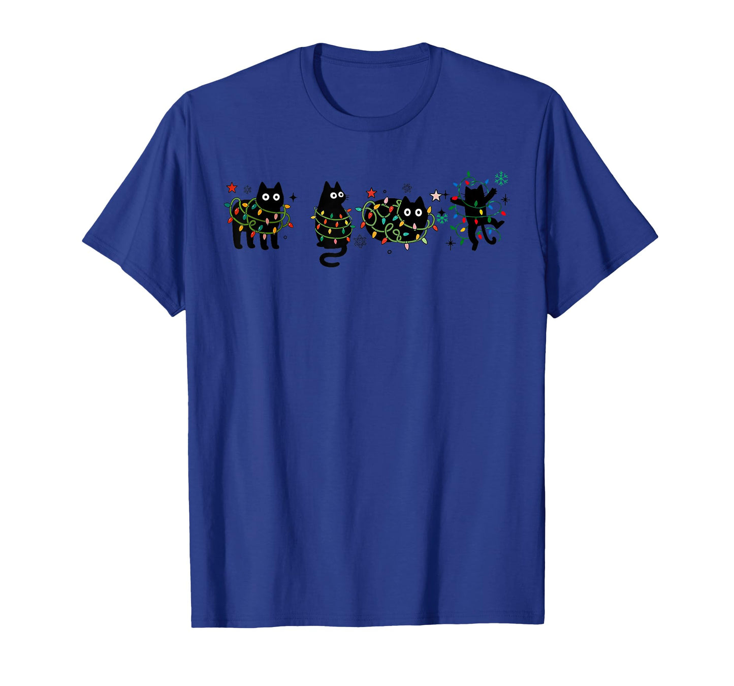 Meowy Christmas Xmas Lights Black Cat Pajamas Family Funny T-Shirt