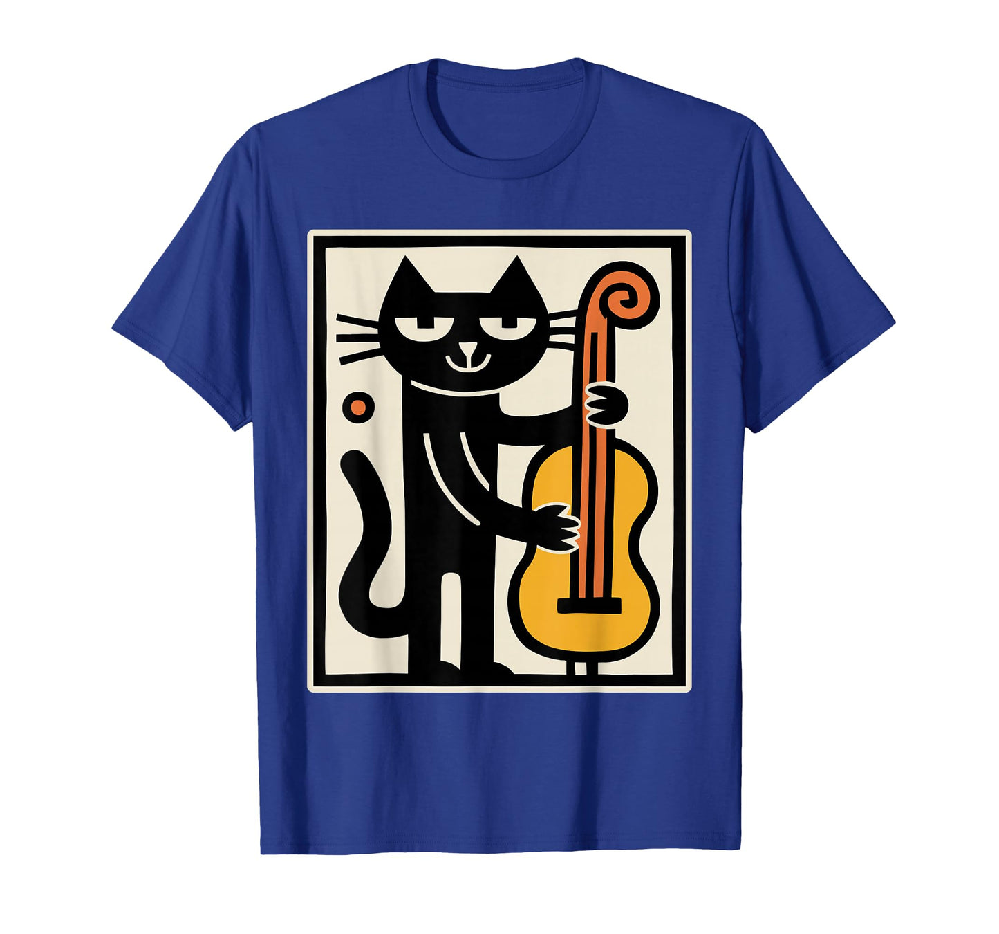 Cat Playing Contrabass Upright Bass Music Art T-Shirt
