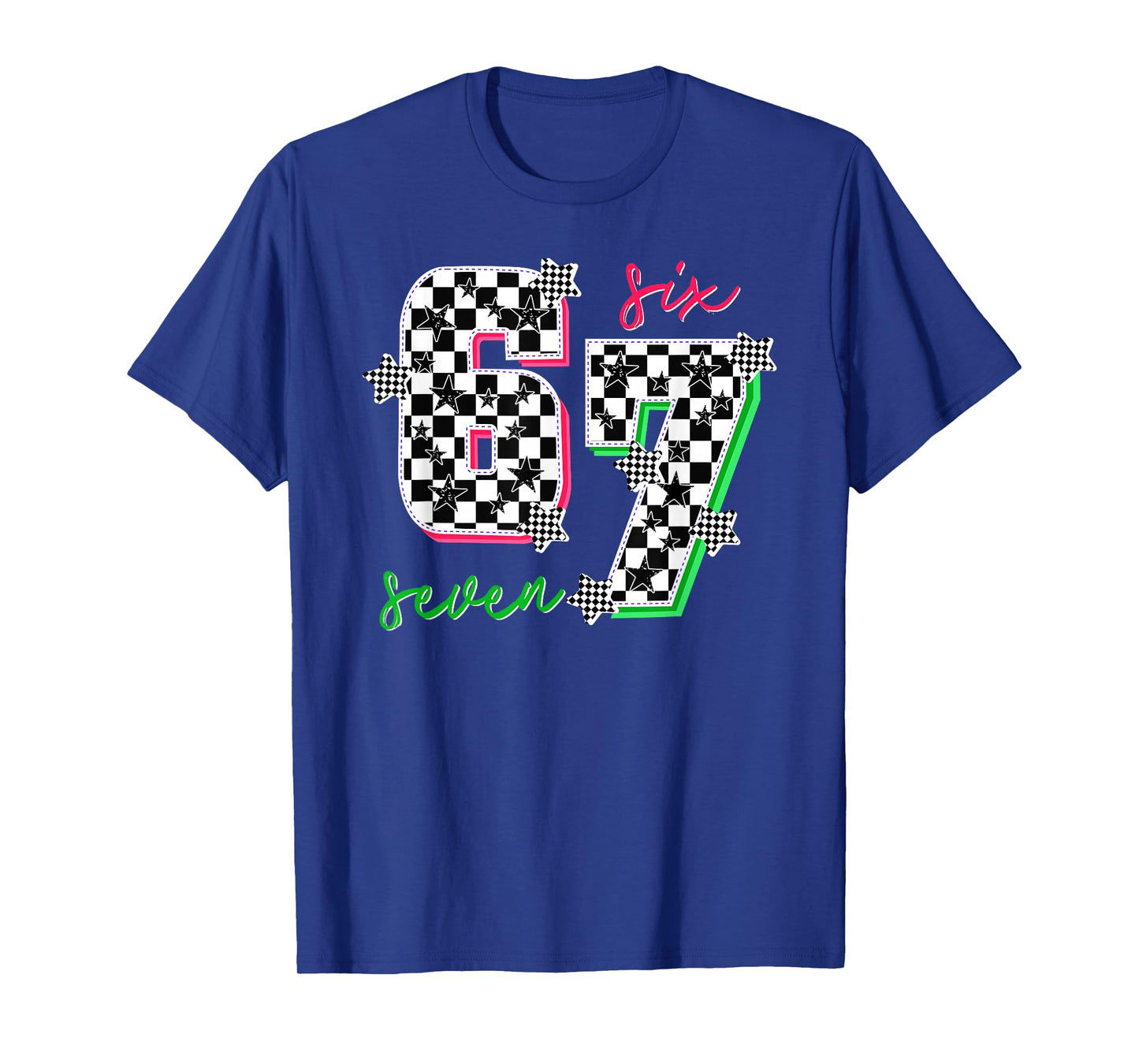 Pink and Green 67 Six Seven Meme Checkered 6 7 Girls Women T-Shirt
