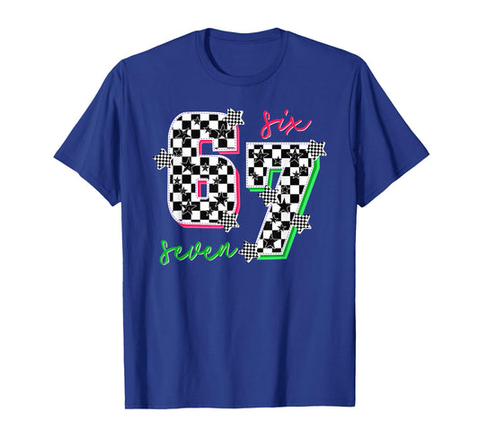 Pink and Green 67 Six Seven Meme Checkered 6 7 Girls Women T-Shirt