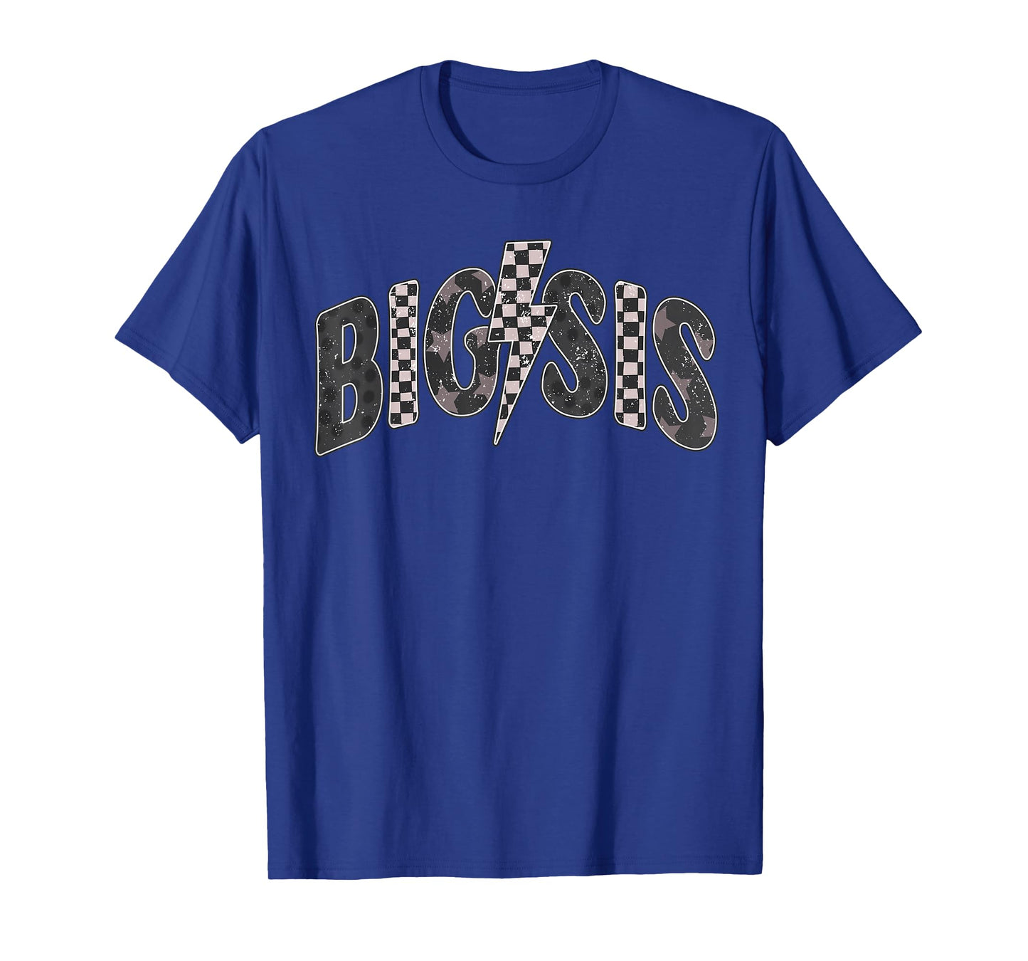 Checkered Big Sis New Sister Announcement Lightning Bolt T-Shirt