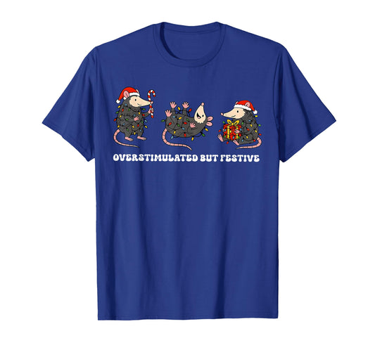 Funny Santa Opossums Overstimulated But Festive Xmas Lights T-Shirt